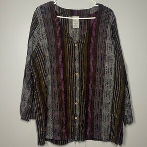 Striped Multicolor Women's Button Down Tunic Top Cotton Size M/L
